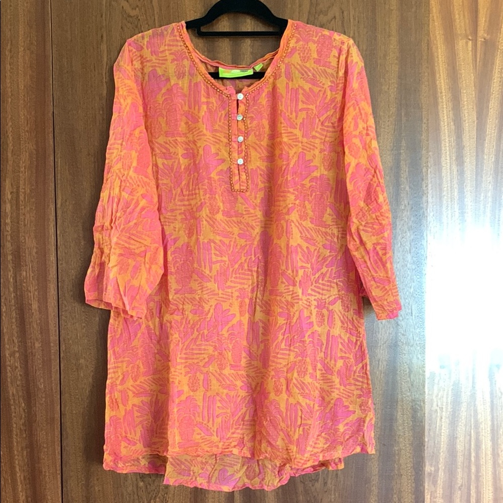 Rock Flower Paper Vibrant Orange and Pink Women's Coverup